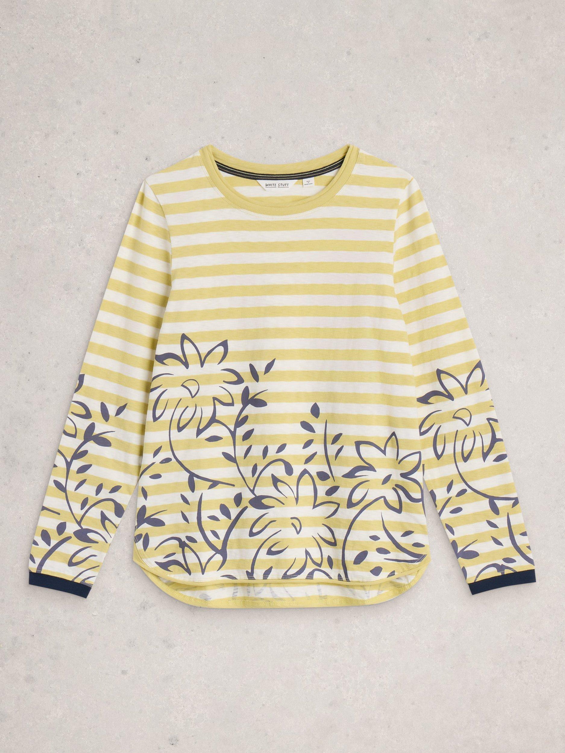 Product image 5 of 6, which shows White Stuff Clara Stripe Floral Top, Yellow/Multi, 6