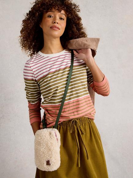 White Stuff Clara Round Neck Long Sleeve Cotton Blend Stitch Tee, Green/Multi