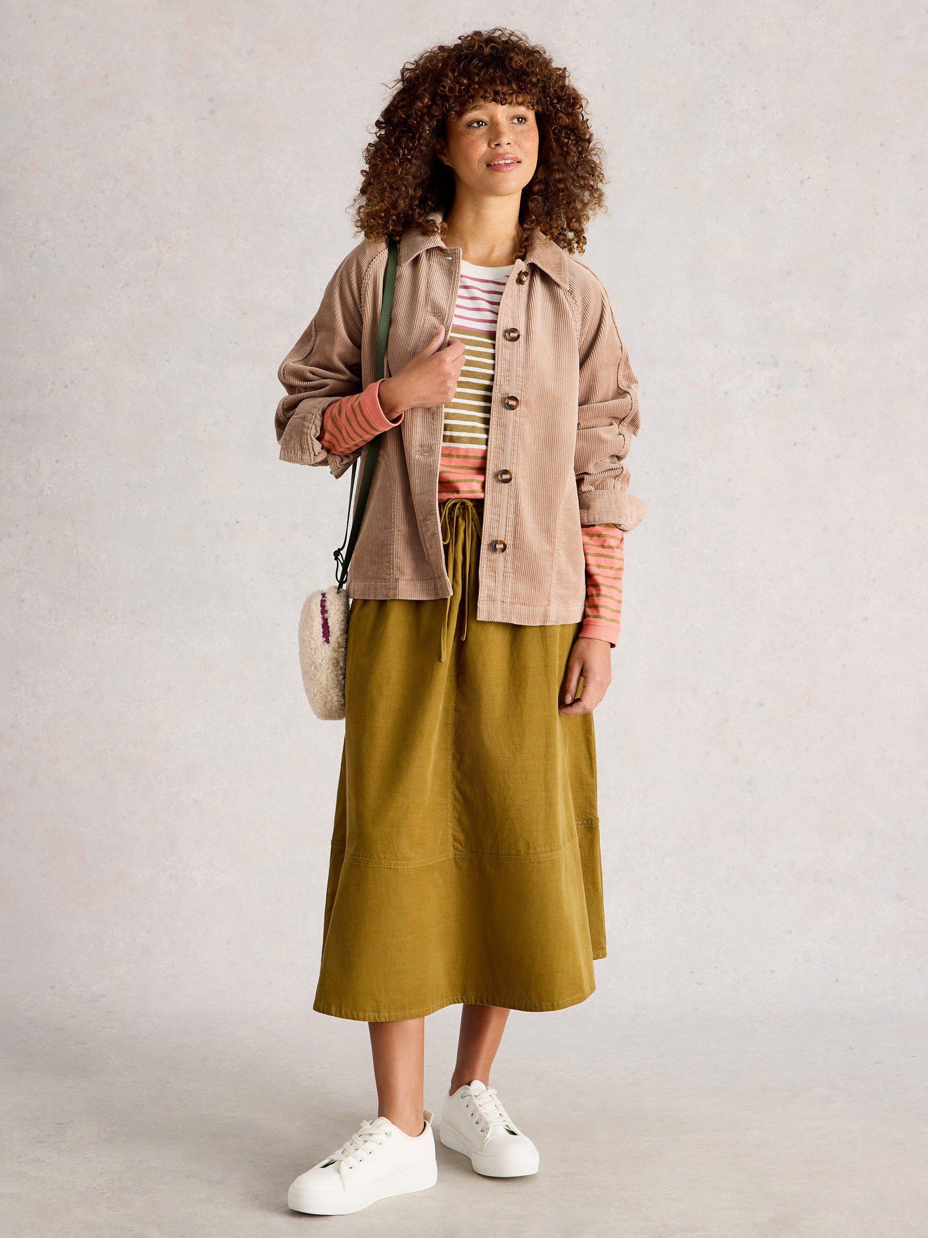 Product image 4 of 6, which shows White Stuff Clara Round Neck Long Sleeve Cotton Blend Stitch Tee, Green/Multi, 6