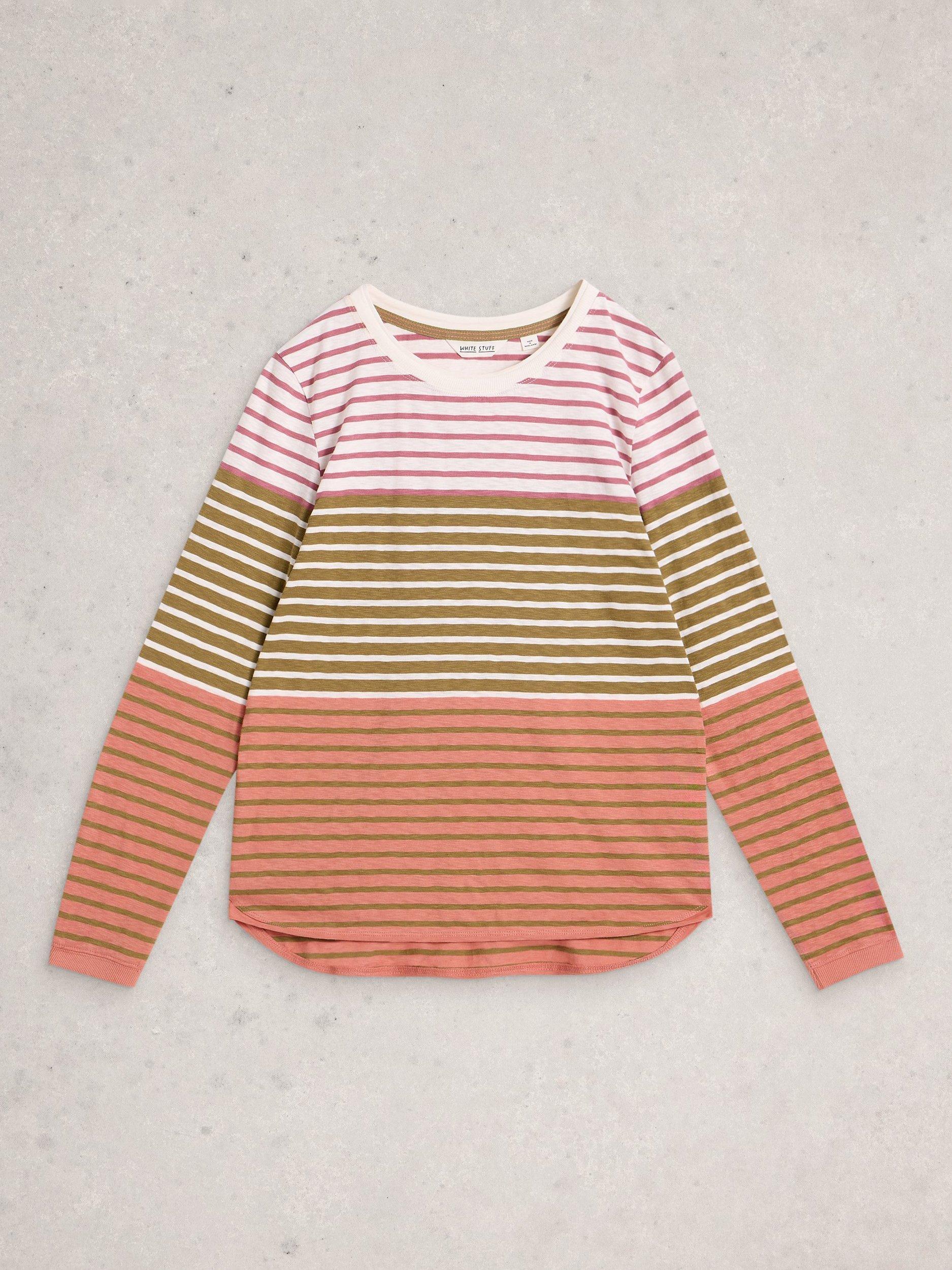 Product image 5 of 6, which shows White Stuff Clara Round Neck Long Sleeve Cotton Blend Stitch Tee, Green/Multi, 6