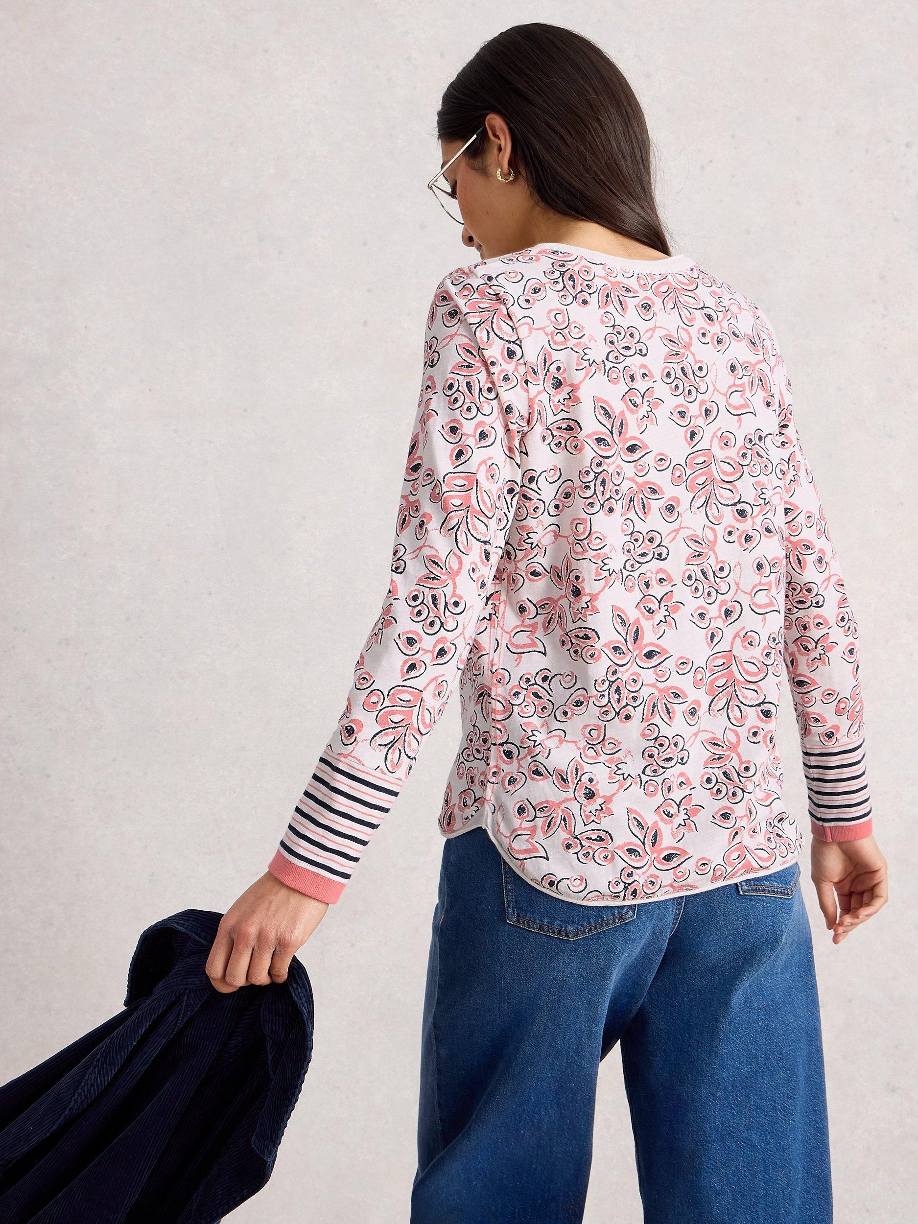 Product image 2 of 2, which shows White Stuff Clara Floral Jersey Top, Ivory/Pink, 6