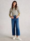 White Stuff Clara Round Neck Long Sleeve Cotton Blend Stitch Tee