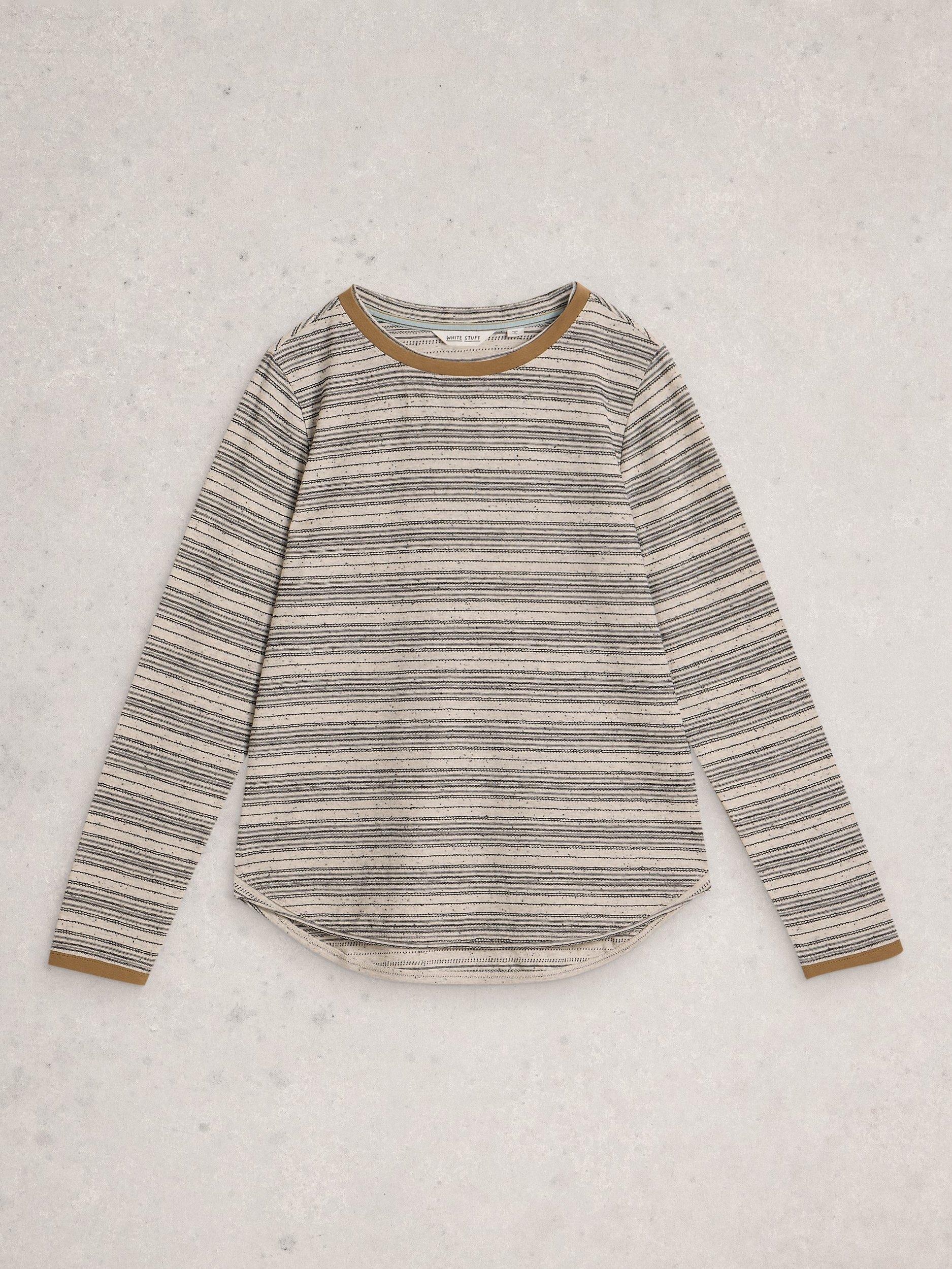 Product image 5 of 6, which shows White Stuff Clara Round Neck Long Sleeve Cotton Blend Stitch Tee, Natural/Multi, 6
