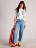 White Stuff Clara Stripe Sleeve Floral Top, White/Multi