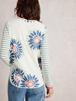 White Stuff Clara Stripe Sleeve Floral Top, White/Multi - view 2, White/Multi