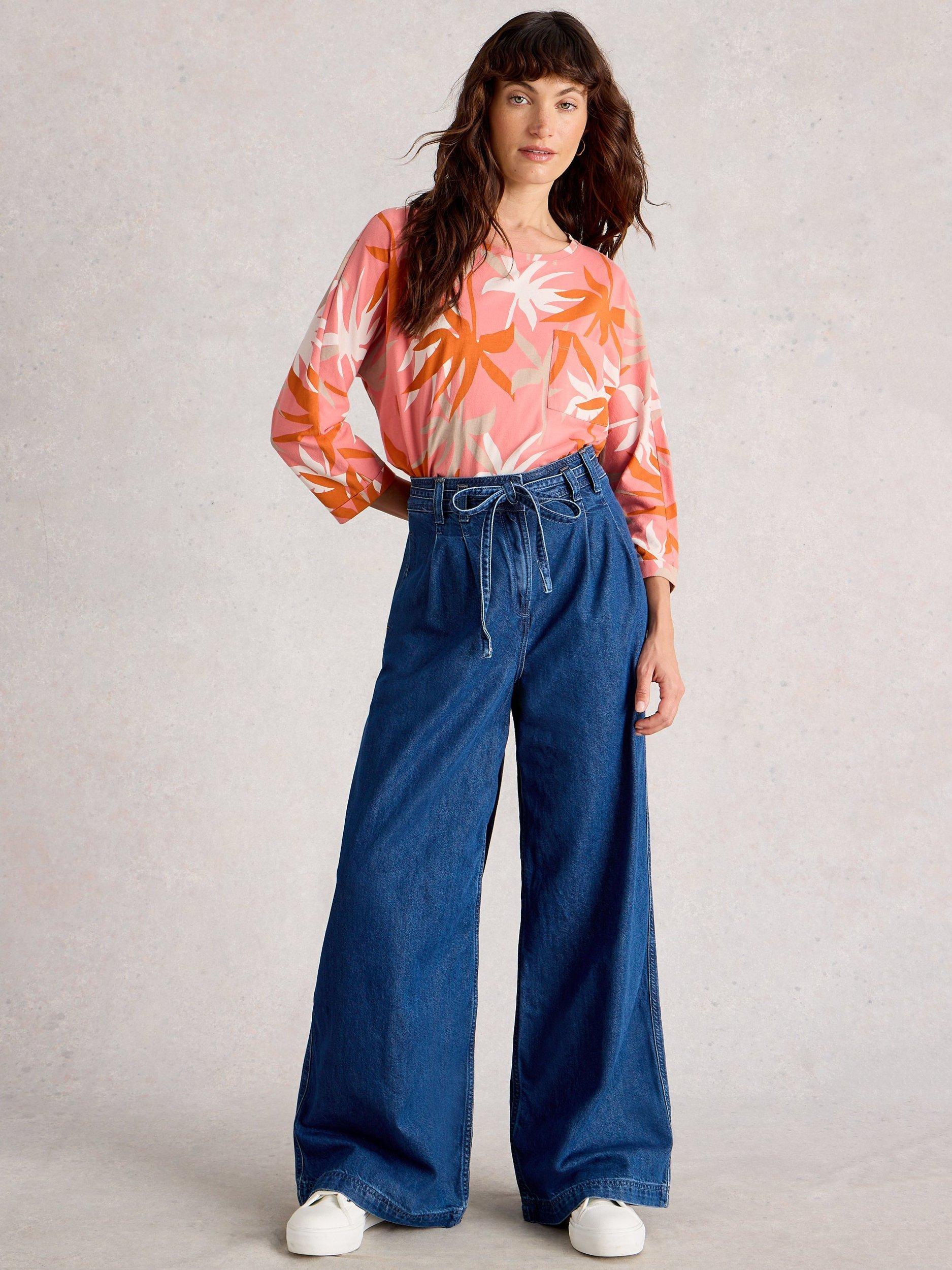 Product image 1 of 6, which shows White Stuff Demi Cotton Leafy Print Top, Coral/Multi, 8