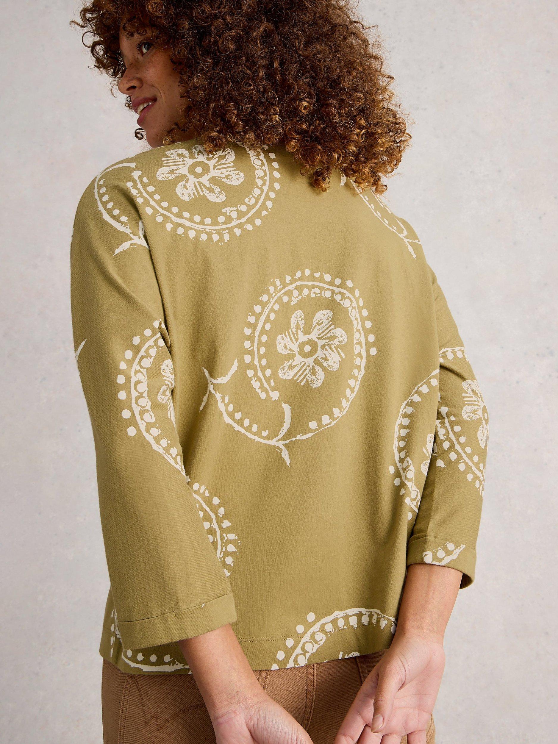 Product image 2 of 6, which shows White Stuff Demi Cotton Floral Round Neck Top, Green, 10