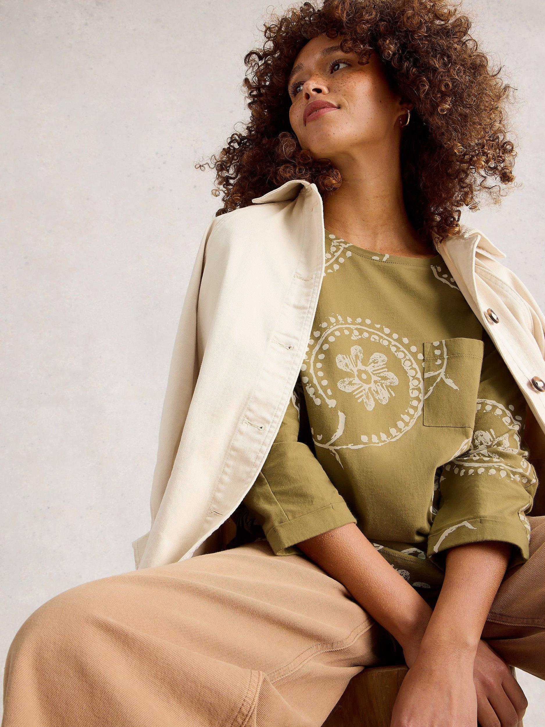 Product image 4 of 6, which shows White Stuff Demi Cotton Floral Round Neck Top, Green, 10