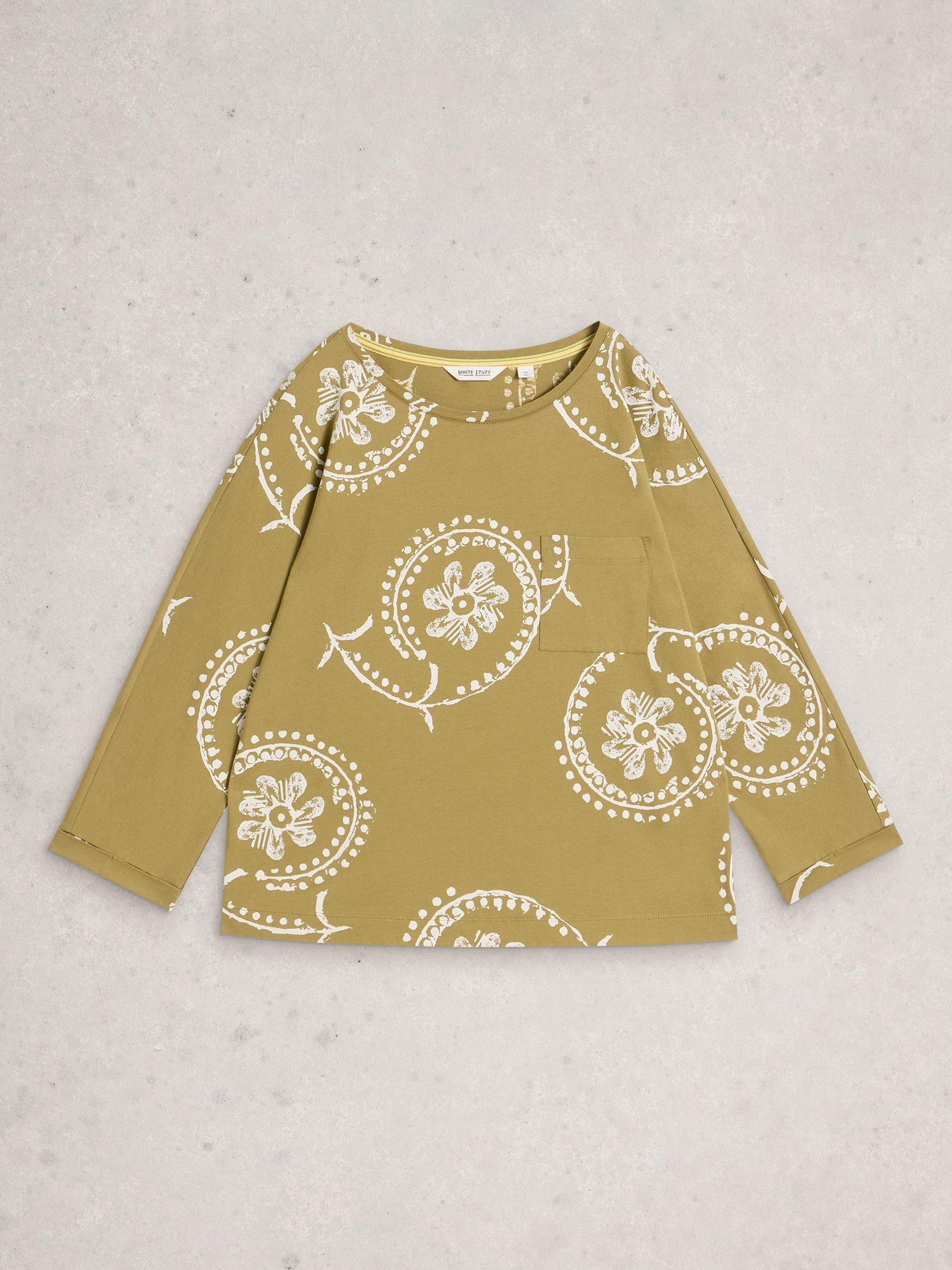 Product image 5 of 6, which shows White Stuff Demi Cotton Floral Round Neck Top, Green, 10