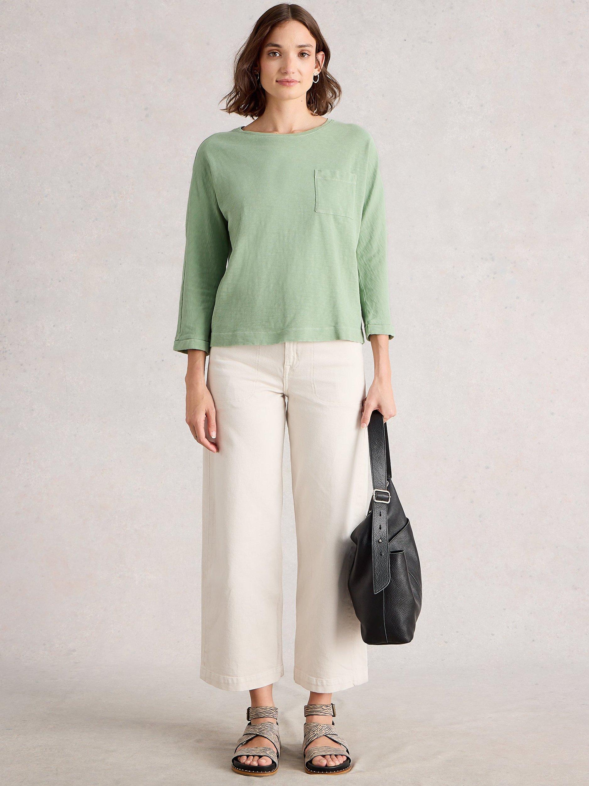 Product image 1 of 6, which shows White Stuff Demi Cotton Top, Mid Green, 6