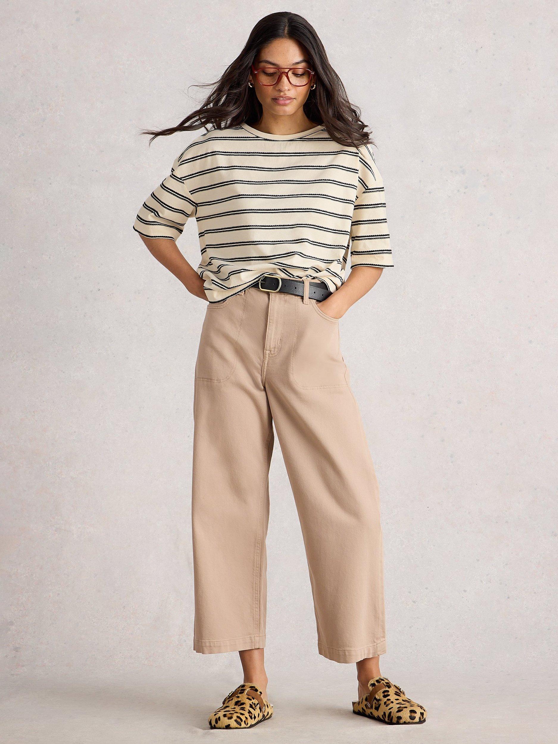 Product image 1 of 6, which shows White Stuff Katya Stripe Boxy T-Shirt, Ivory/Multi, 6