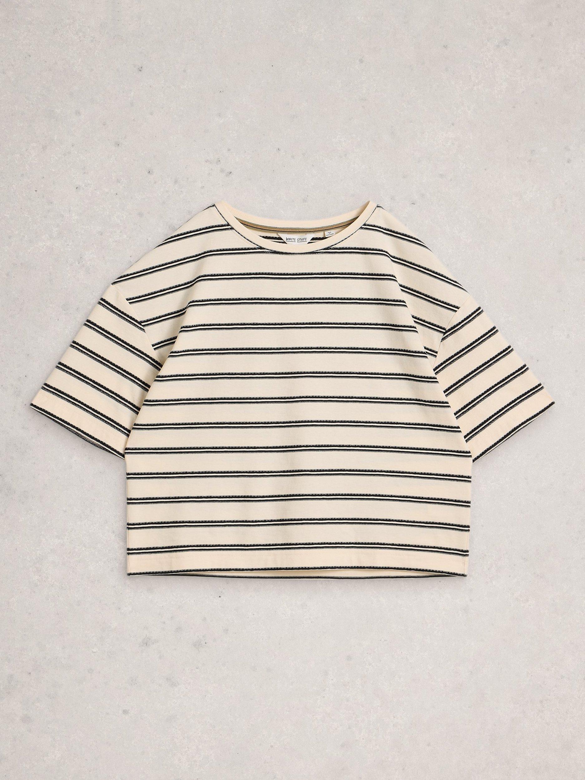 Product image 5 of 6, which shows White Stuff Katya Stripe Boxy T-Shirt, Ivory/Multi, 6