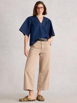 White Stuff Leo Denim V-Neck Top, Dk Denim, Dk Denim