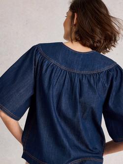 White Stuff Leo Denim V-Neck Top, Dk Denim - view 2, Dk Denim