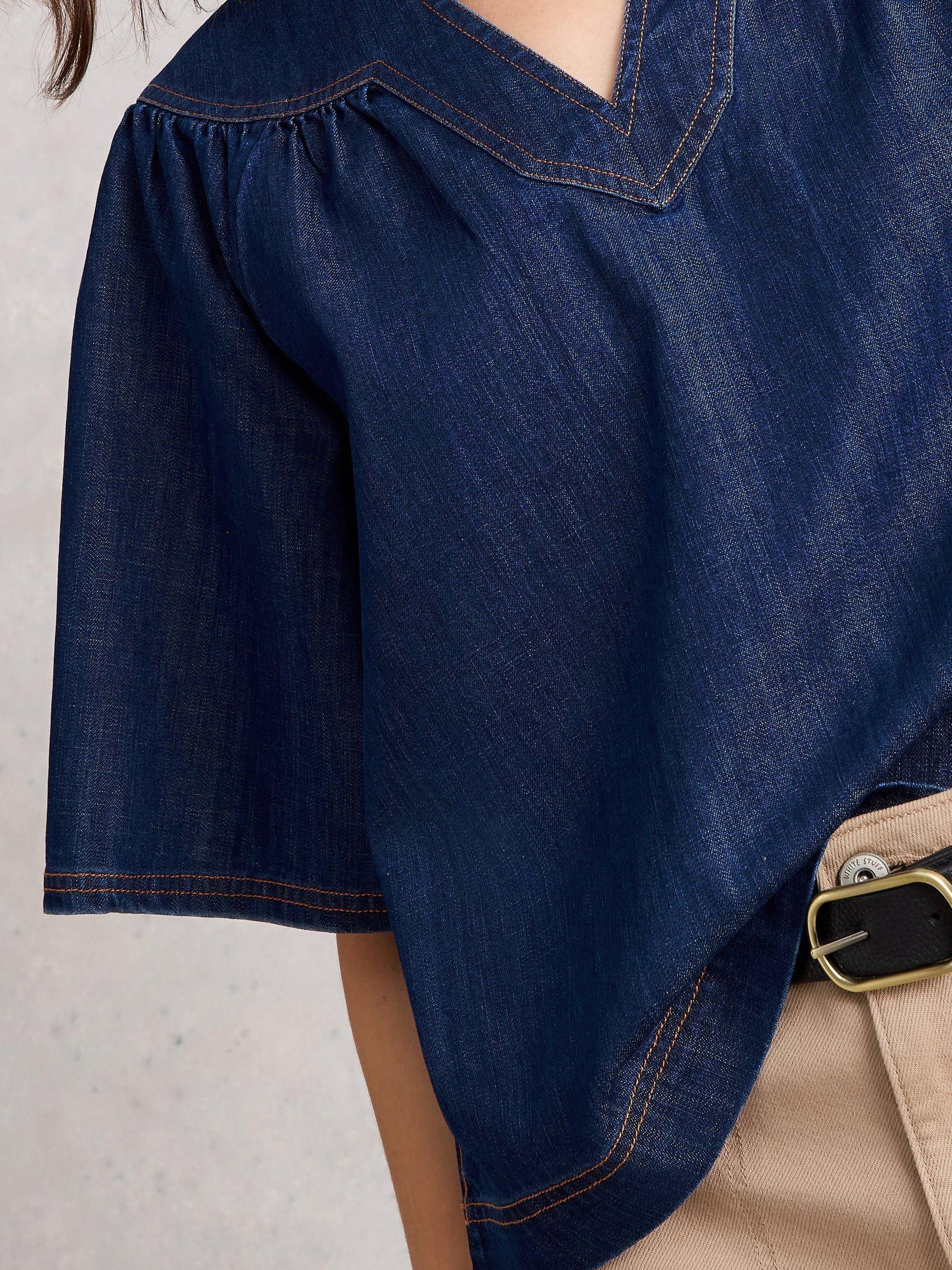 Product image 3 of 6, which shows White Stuff Leo Denim V-Neck Top, Dk Denim, 10