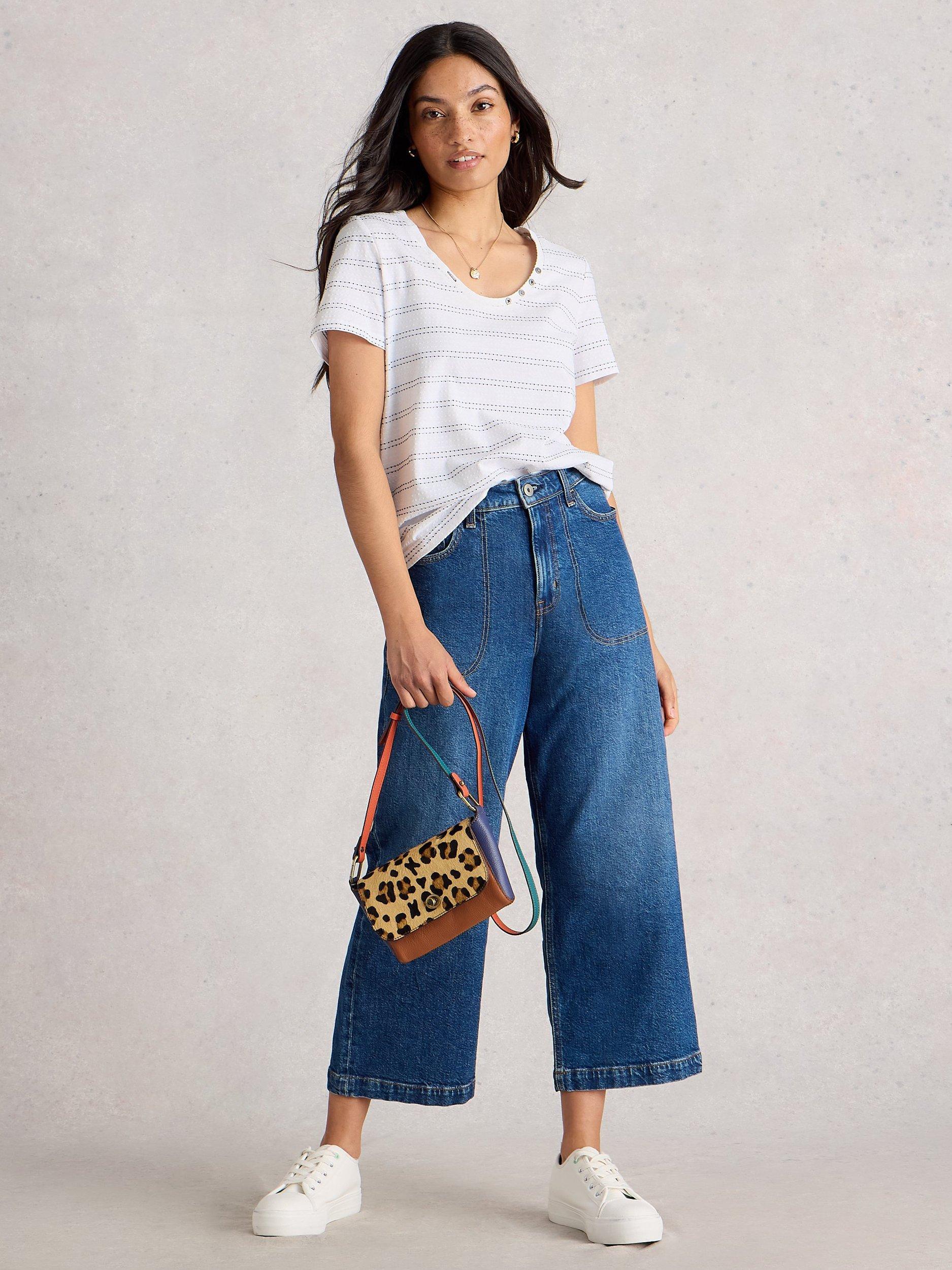 Product image 1 of 6, which shows White Stuff Nadia Stripe Stitch T-Shirt, White/Multi, 8