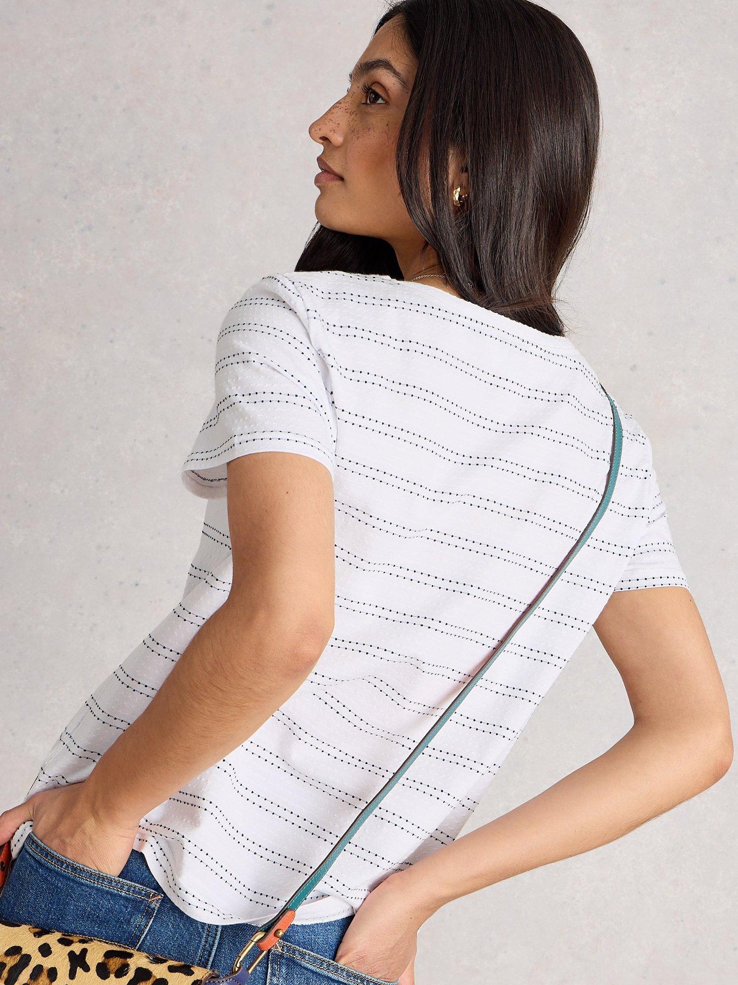 Product image 2 of 6, which shows White Stuff Nadia Stripe Stitch T-Shirt, White/Multi, 8