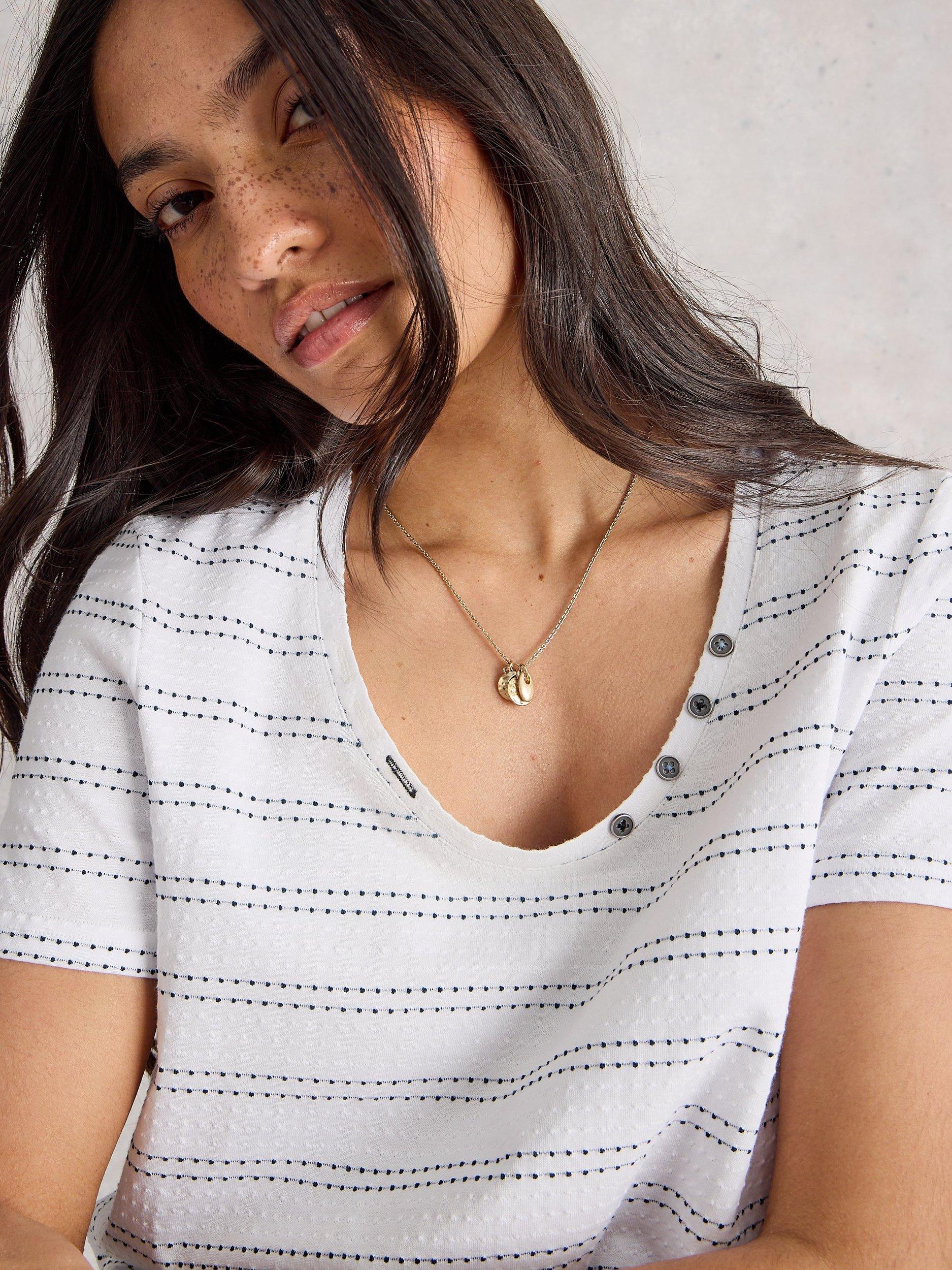 Product image 3 of 6, which shows White Stuff Nadia Stripe Stitch T-Shirt, White/Multi, 8