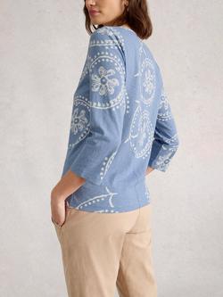 White Stuff Nelly Contrast Print Cotton T-Shirt - view 2, Blue