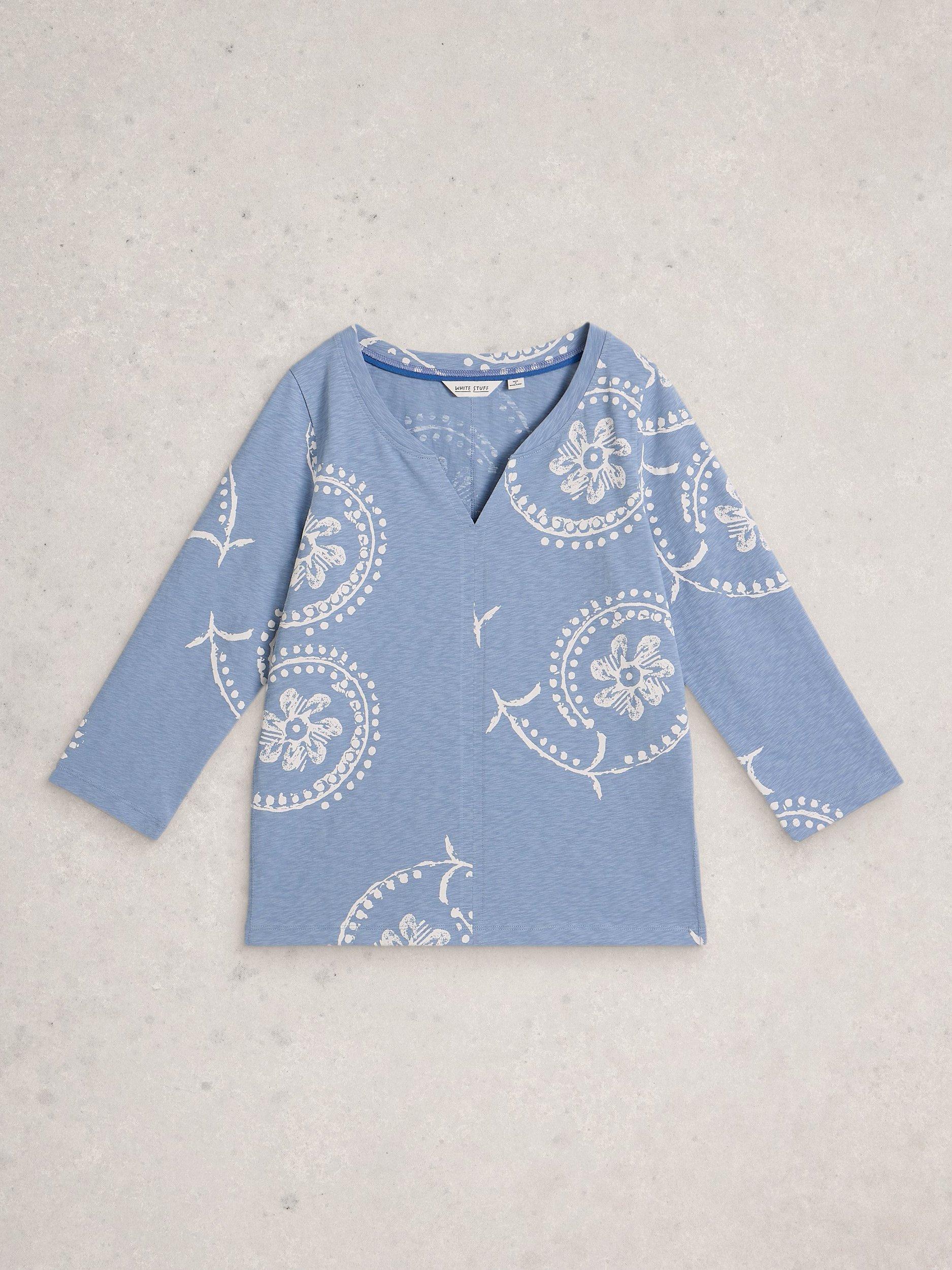 Product image 5 of 6, which shows White Stuff Nelly Contrast Print Cotton T-Shirt, Blue, 8