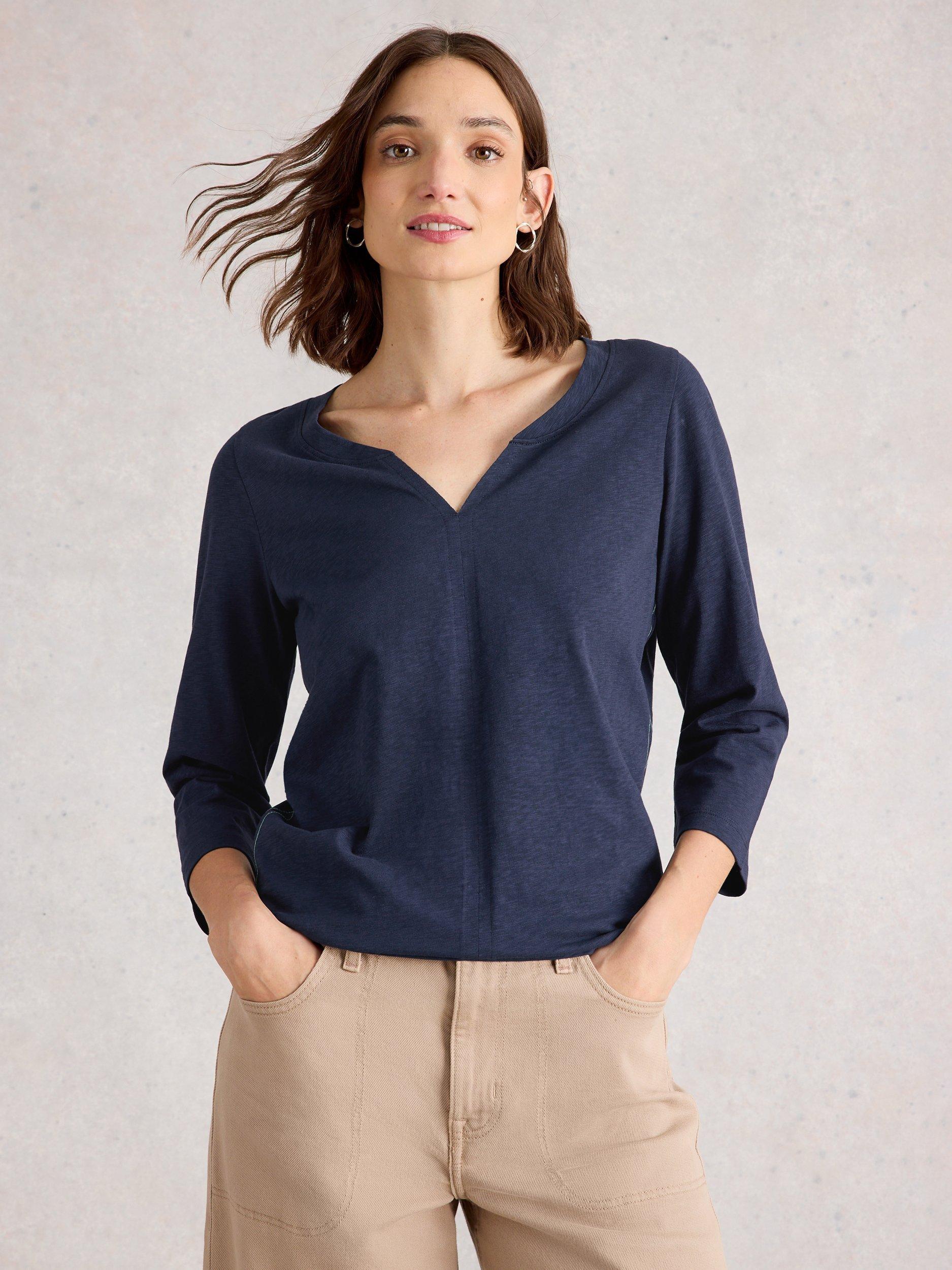 Product image 1 of 2, which shows White Stuff Nelly V-Neck Jersey Top, Dark Navy, 6