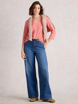 White Stuff Nelly Cotton V-Neck T-Shirt, Mid Coral, Mid Coral