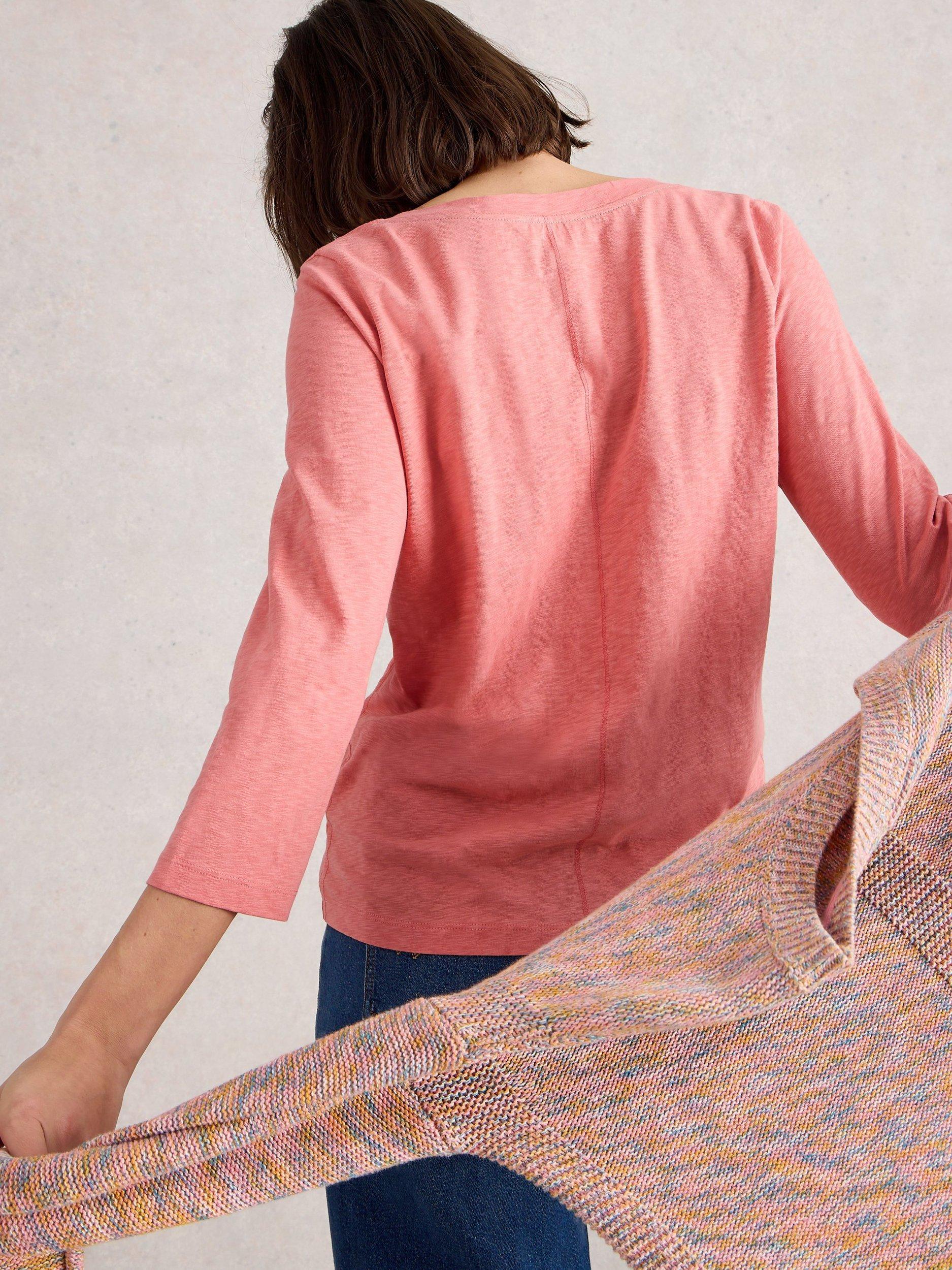 Product image 2 of 6, which shows White Stuff Nelly Cotton V-Neck T-Shirt, Mid Coral, 6
