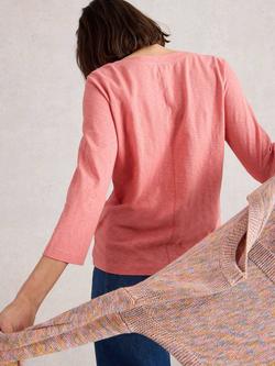 White Stuff Nelly Cotton V-Neck T-Shirt, Mid Coral - view 2, Mid Coral