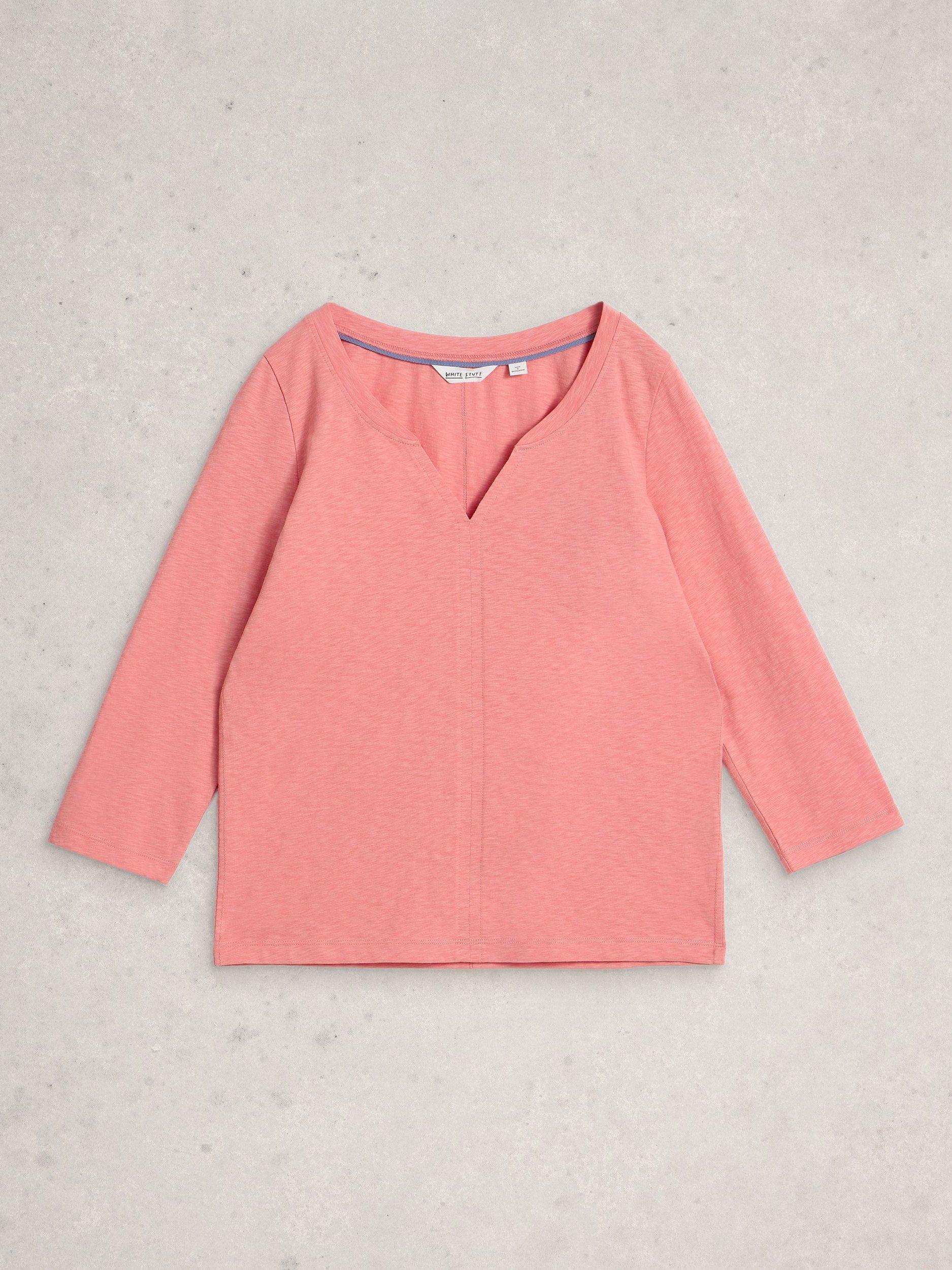 Product image 5 of 6, which shows White Stuff Nelly Cotton V-Neck T-Shirt, Mid Coral, 6