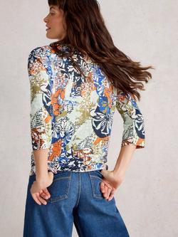 White Stuff Nelly Mixed Floral Jersey Top, Orange/Multi - view 2, Orange/Multi
