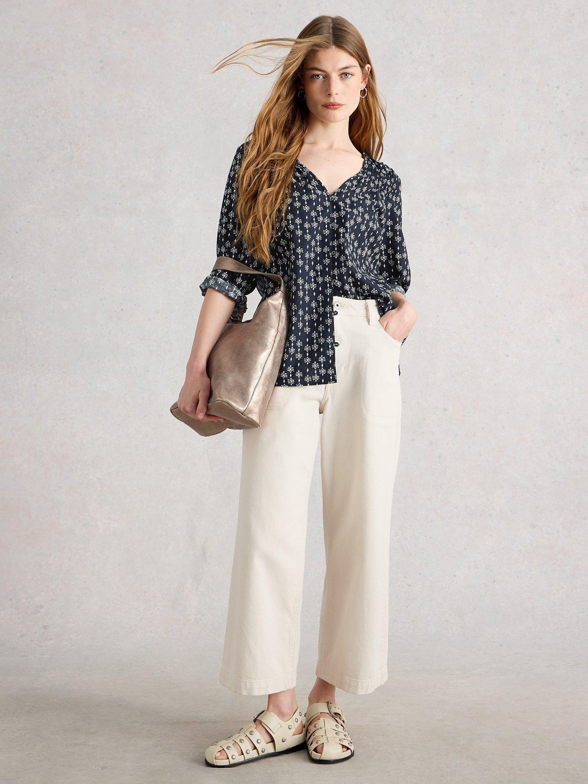 Product image 1 of 6, which shows White Stuff Rae Cotton Top, Navy/Multi, 6