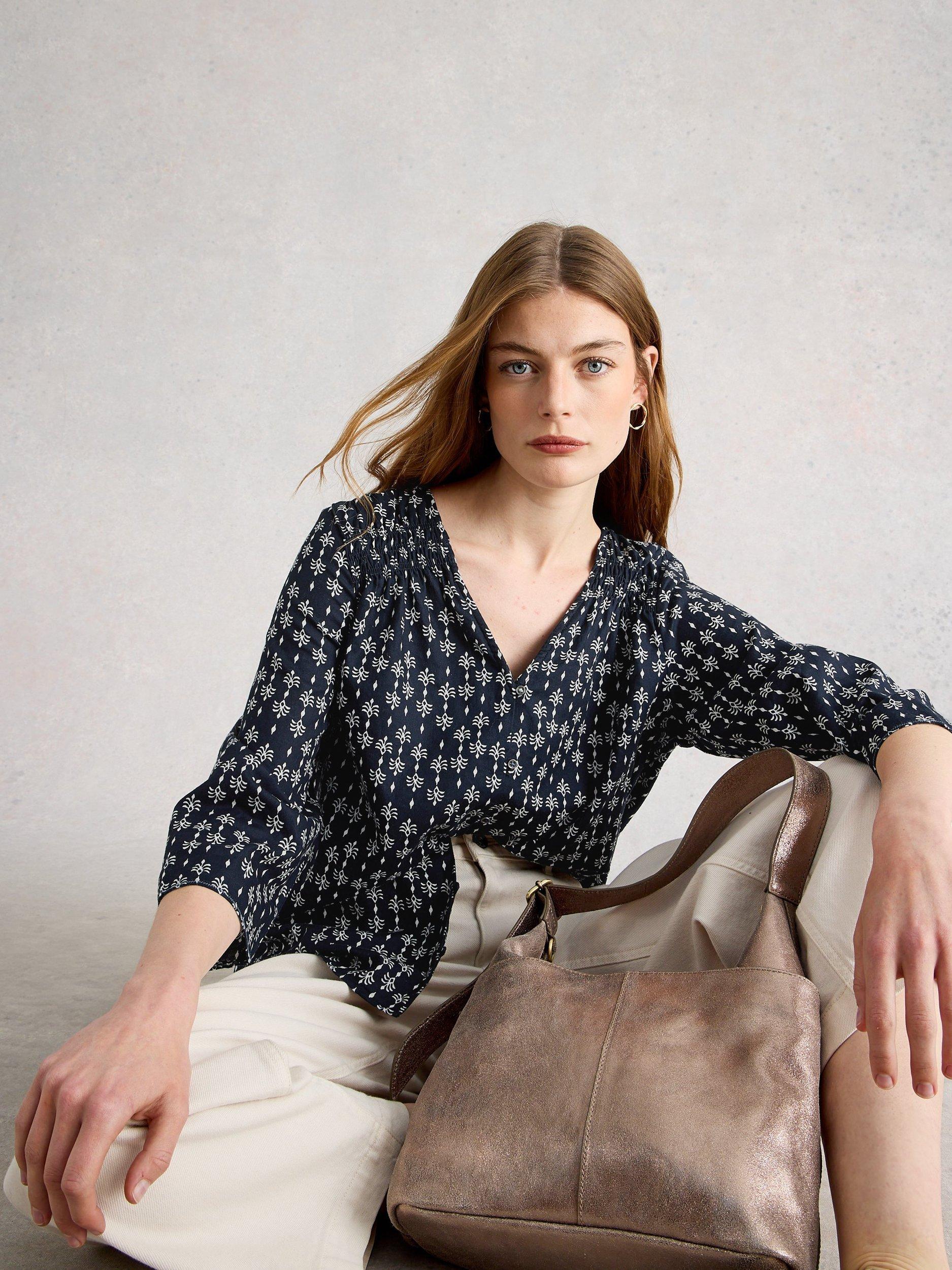 Product image 4 of 6, which shows White Stuff Rae Cotton Top, Navy/Multi, 6