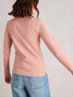 White Stuff Sadie Garment Dyed Ribbed Top, Dusty Pink - view 2, Dusty Pink