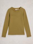 White Stuff Sadie Ribbed Long Sleeve Top, Khaki Green