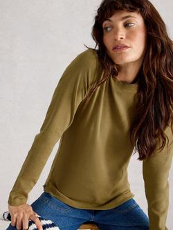 White Stuff Sadie Ribbed Long Sleeve Top, Khaki Green, Khaki Green