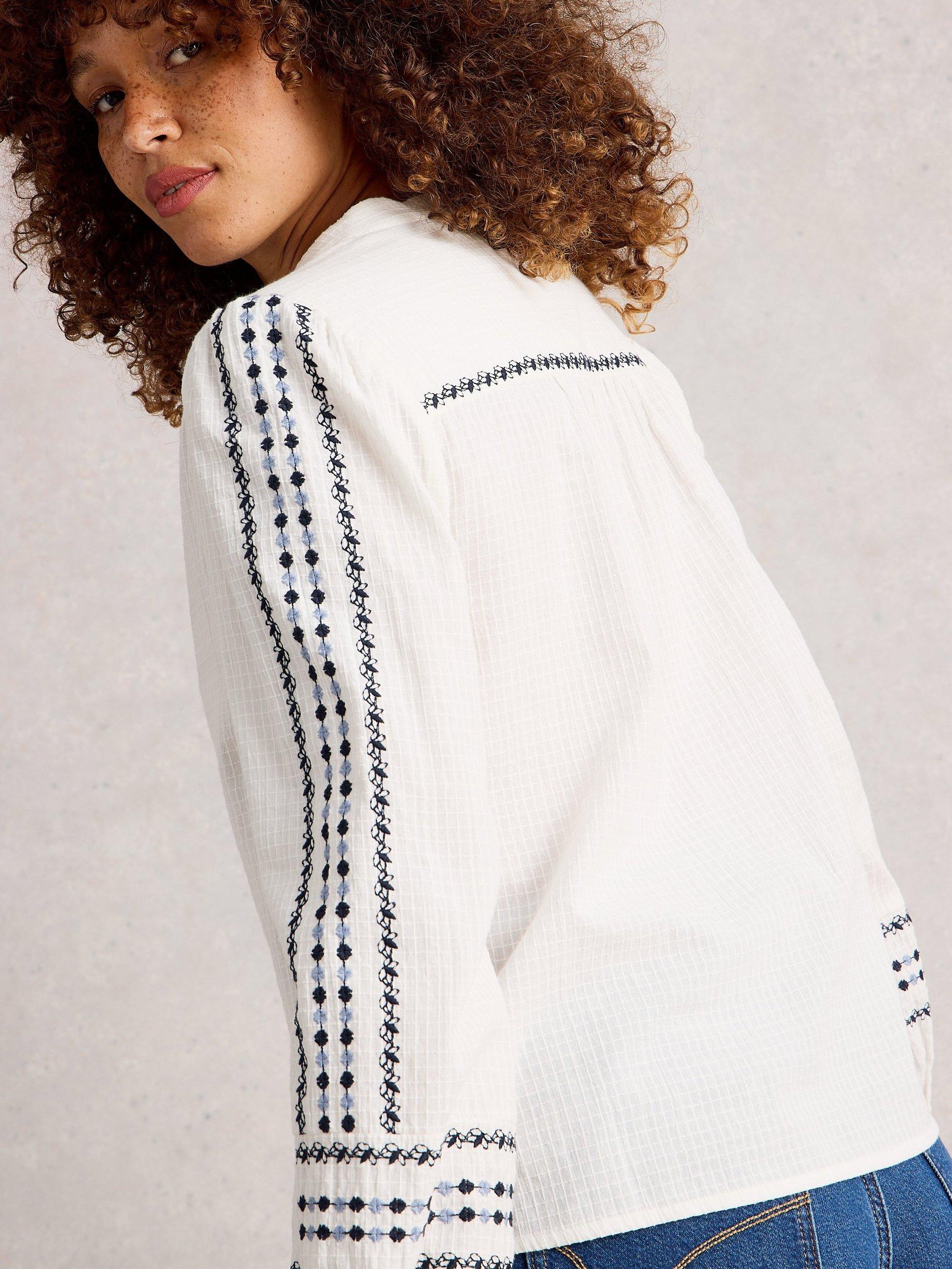 Product image 2 of 6, which shows White Stuff Naomi Stripe Organic Cotton Shirt, Ivory/Multi, 6