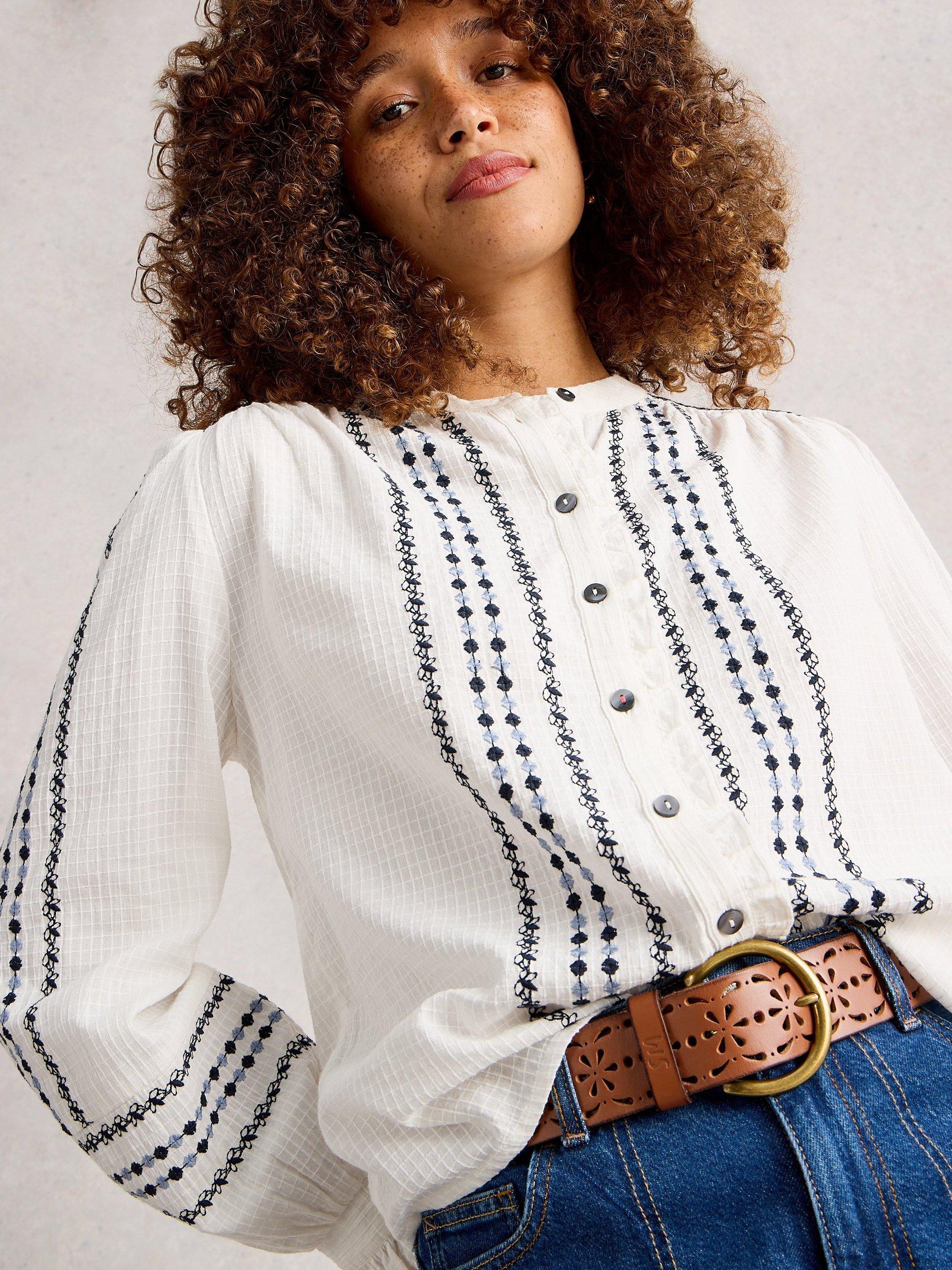 Product image 3 of 6, which shows White Stuff Naomi Stripe Organic Cotton Shirt, Ivory/Multi, 6