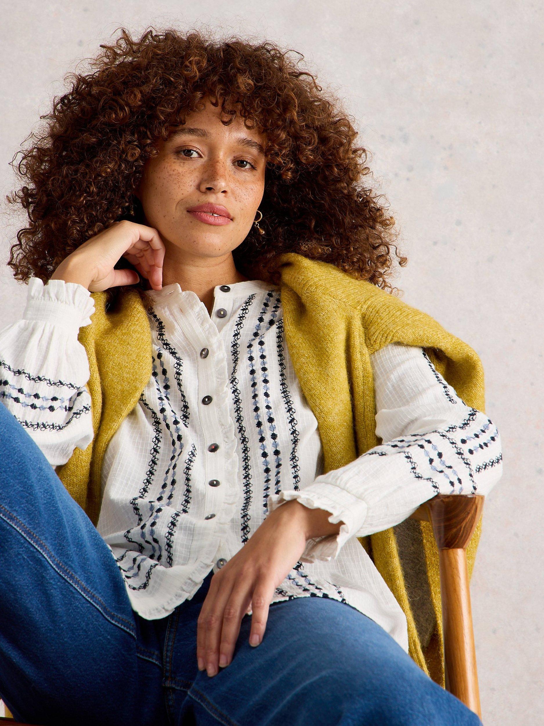 Product image 4 of 6, which shows White Stuff Naomi Stripe Organic Cotton Shirt, Ivory/Multi, 6