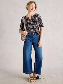 White Stuff Weaver Floral Organic Cotton T-Shirt, Navy/Multi, Navy/Multi