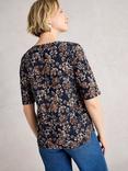 White Stuff Weaver Floral Organic Cotton T-Shirt, Navy/Multi