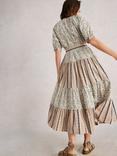 White Stuff Clementine Floral Stripe Tiered Midi Dress, Ivory/Multi