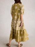 White Stuff Eva Organic Cotton Tiered Midi Dress, Green