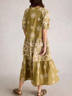 White Stuff Eva Organic Cotton Tiered Midi Dress, Green - view 2, Green