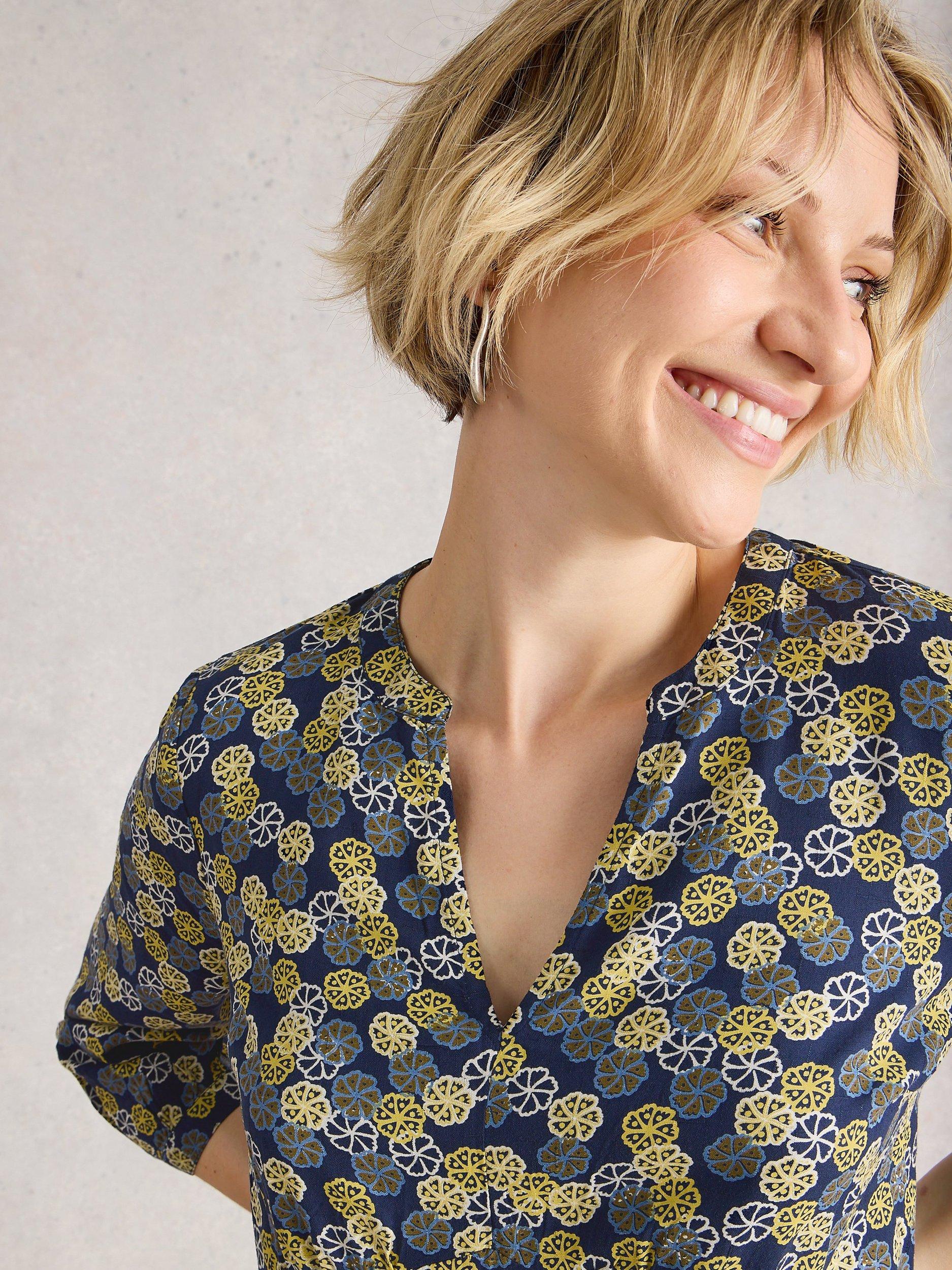 Product image 3 of 6, which shows White Stuff Frances Floral V-Neck Dress, Navy/Multi, 8