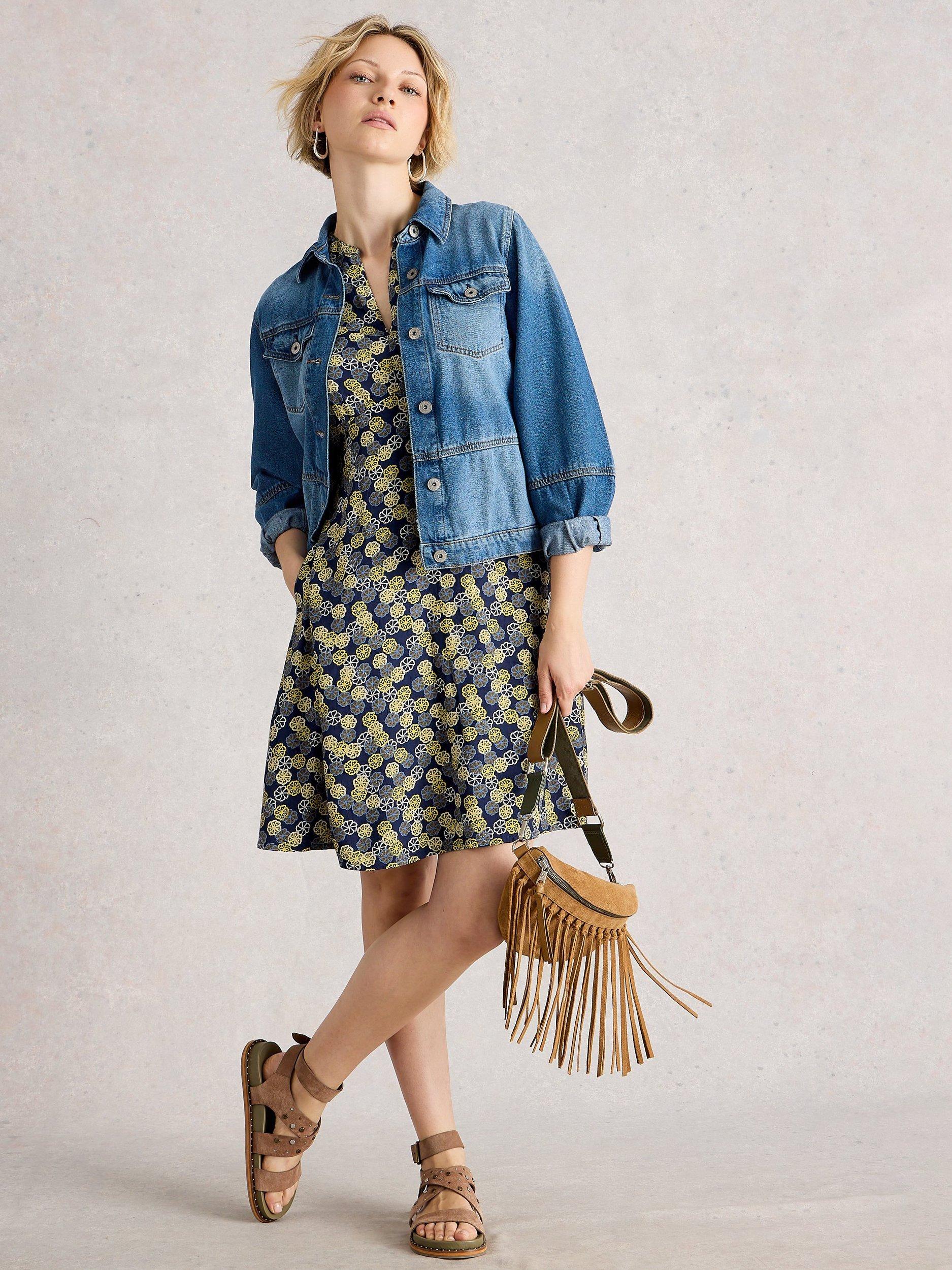 Product image 4 of 6, which shows White Stuff Frances Floral V-Neck Dress, Navy/Multi, 8