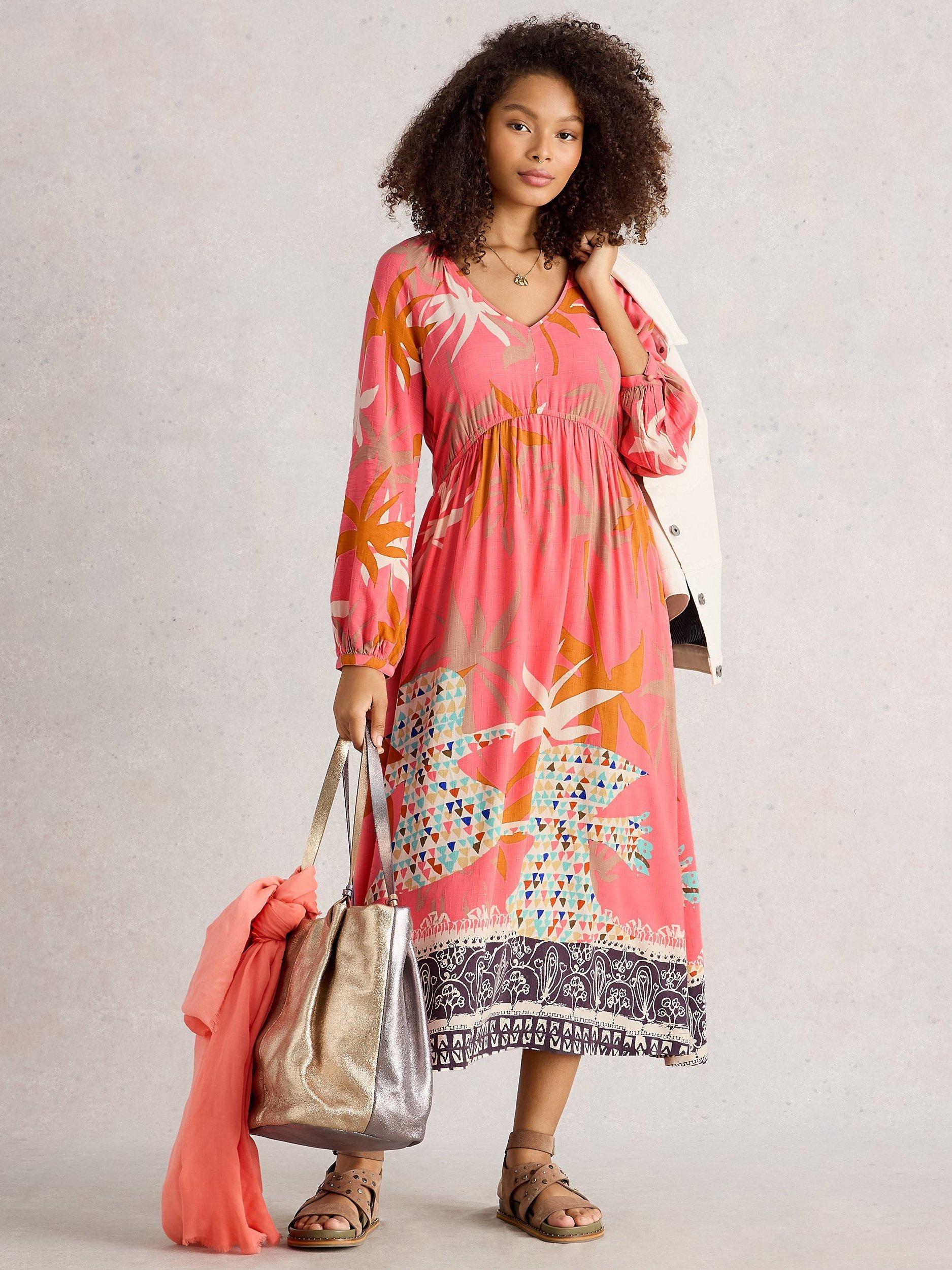 Product image 1 of 6, which shows White Stuff Imogen Floral V Neck Midi Dress, Pink/Multi, 6