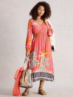 White Stuff Imogen Floral V Neck Midi Dress, Pink/Multi