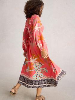 White Stuff Imogen Floral V Neck Midi Dress - view 2, Pink/Multi