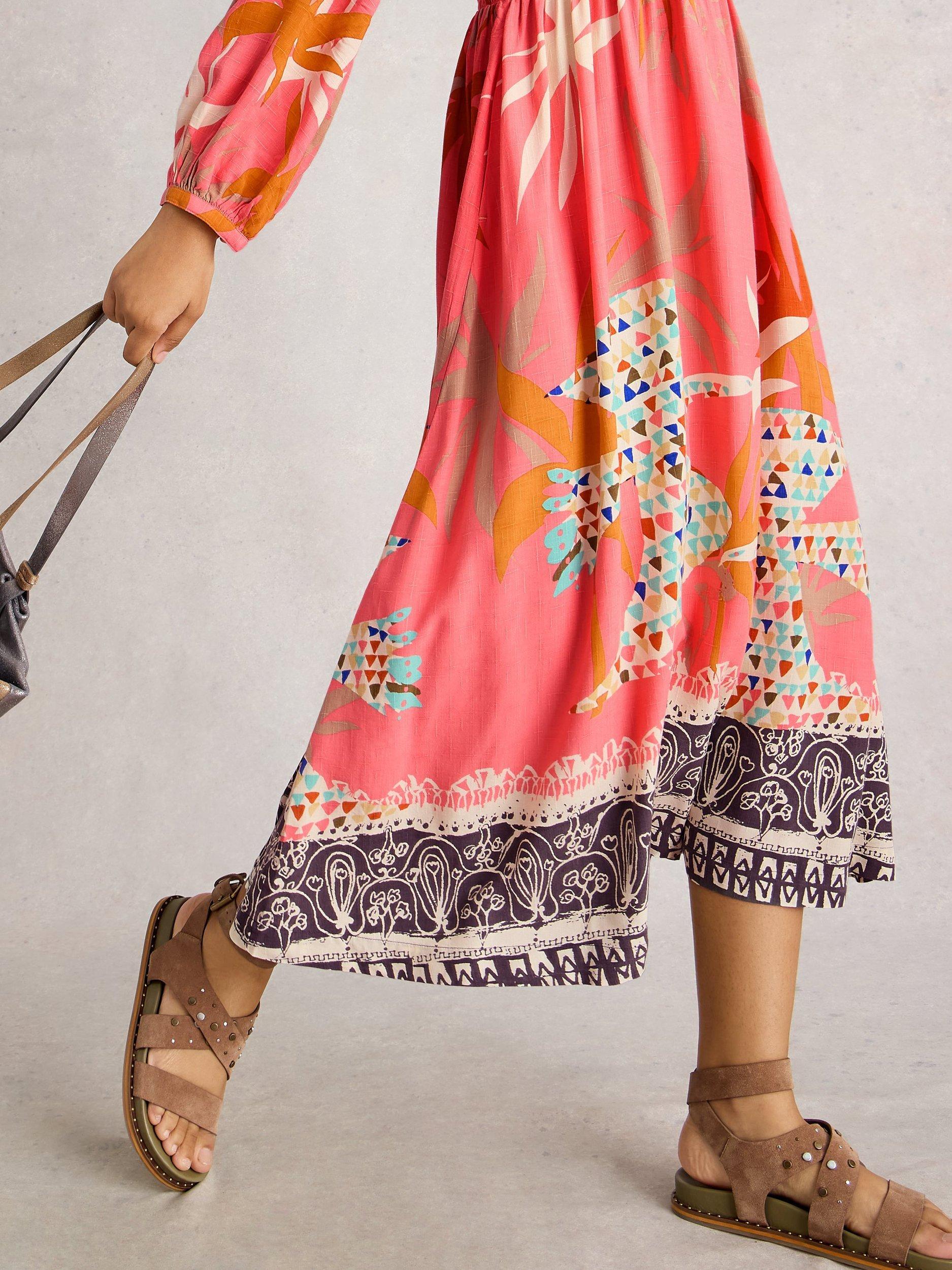 Product image 3 of 6, which shows White Stuff Imogen Floral V Neck Midi Dress, Pink/Multi, 6