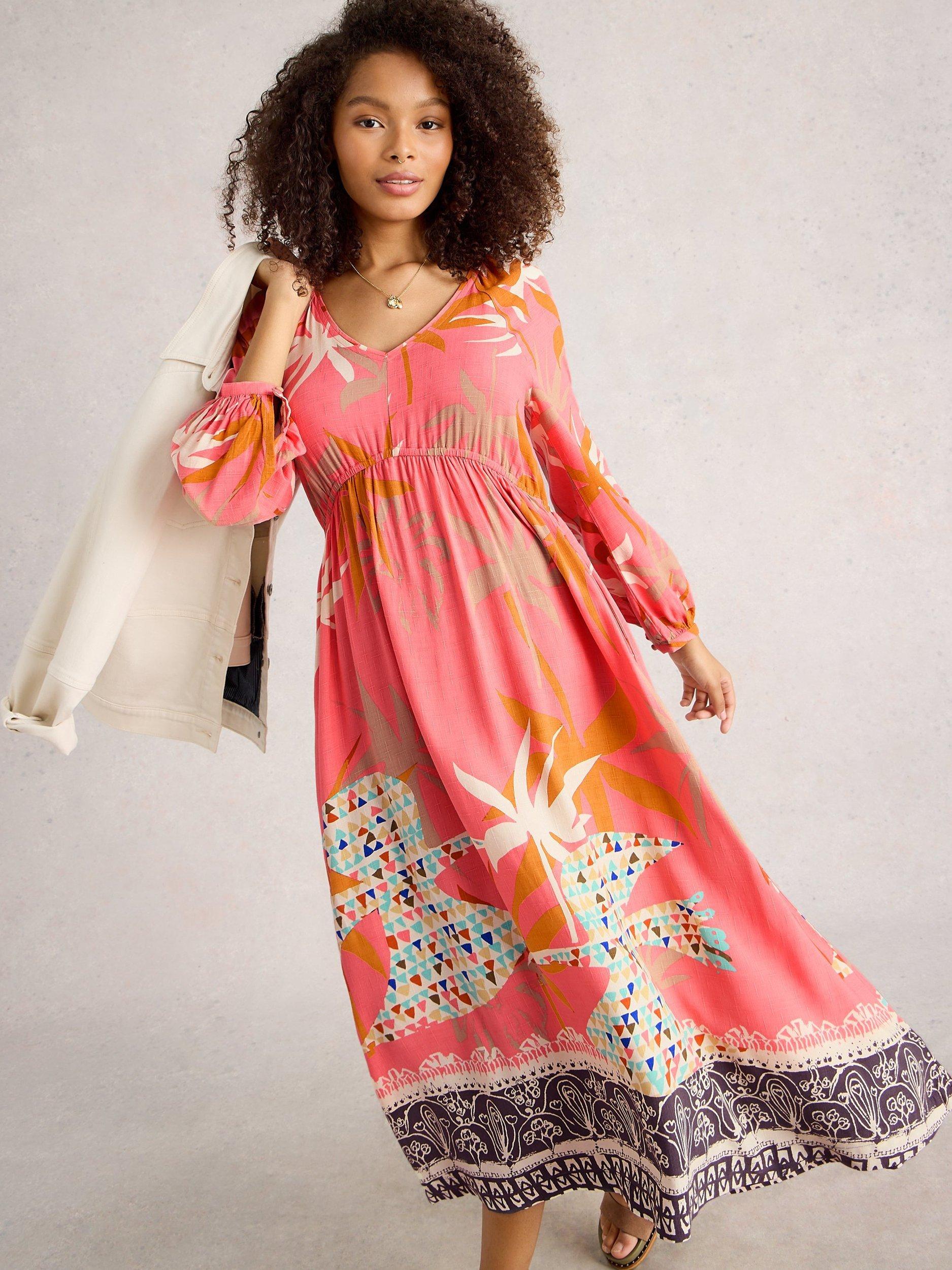 Product image 4 of 6, which shows White Stuff Imogen Floral V Neck Midi Dress, Pink/Multi, 6
